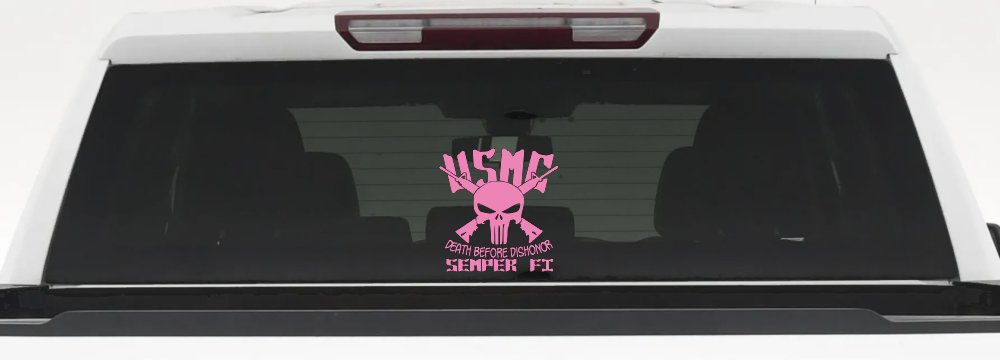 USMC Semper Fi Punisher Death Before Dishonor Military Car or Truck Window Decal Sticker (Pink)