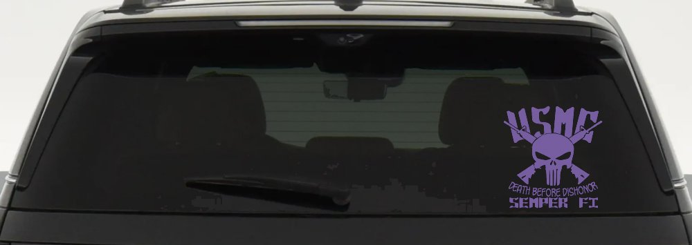 USMC Semper Fi Punisher Death Before Dishonor Military Car or Truck Window Decal Sticker (Purple)