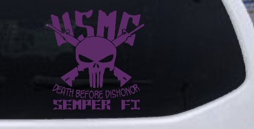 USMC Semper Fi Punisher Death Before Dishonor Military Car or Truck Window Vinyl Decal Sticker (Violet)