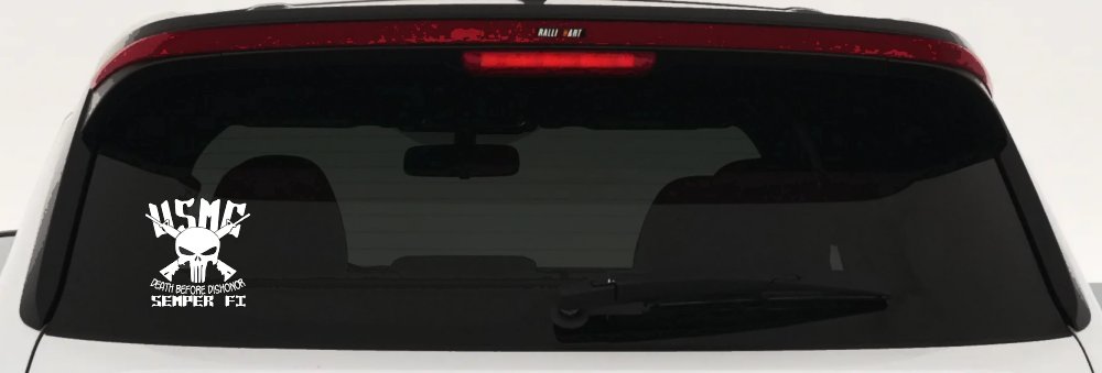 USMC Semper Fi Punisher Death Before Dishonor Military Car or Truck Window Vinyl Decal Sticker (White)