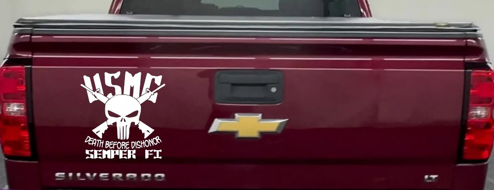 USMC Semper Fi Punisher Death Before Dishonor Military Car or Truck Window Decal Sticker (White)
