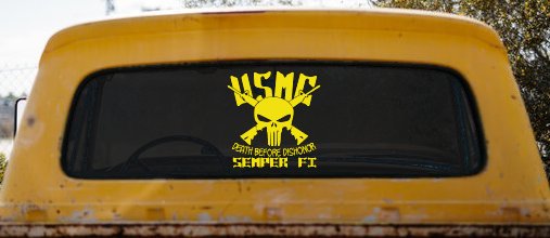 USMC Semper Fi Punisher Death Before Dishonor Military Car or Truck Window Vinyl Decal Sticker (Yellow)