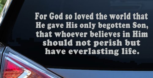 John 3 16 For So God Loved The World Christian Car or Truck Window Decal Sticker (Light Gray)