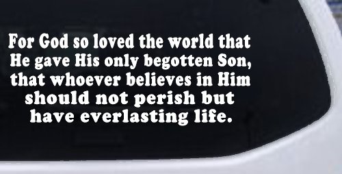 John 3 16 For So God Loved The World Christian Car or Truck Window Vinyl Decal Sticker (White)