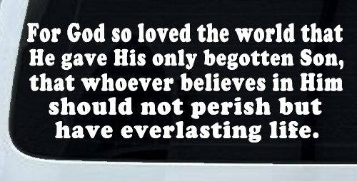 John 3 16 For So God Loved The World Christian Car or Truck Window Decal Sticker (White)
