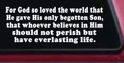 John 3 16 For So God Loved The World Christian Car or Truck Window Vinyl Decal Sticker (White)