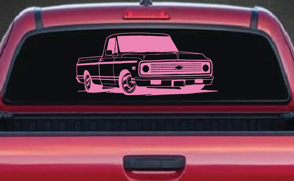 Classic Chevrolet C10 Truck Garage Decals Car or Truck Window Decal Sticker (Pink)