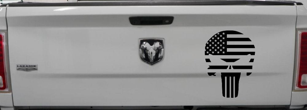 Punisher Skull With American US Flag Horizontal  Skulls Car or Truck Window Decal Sticker