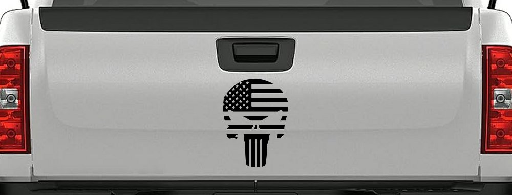 Punisher Skull With American US Flag Horizontal  Skulls Car or Truck Window Decal Sticker