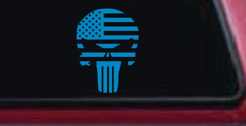 Punisher Skull With American US Flag Horizontal  Skulls Car or Truck Window Decal Sticker