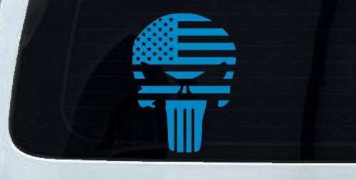 Punisher Skull With American US Flag Horizontal  Skulls Car or Truck Window Decal Sticker