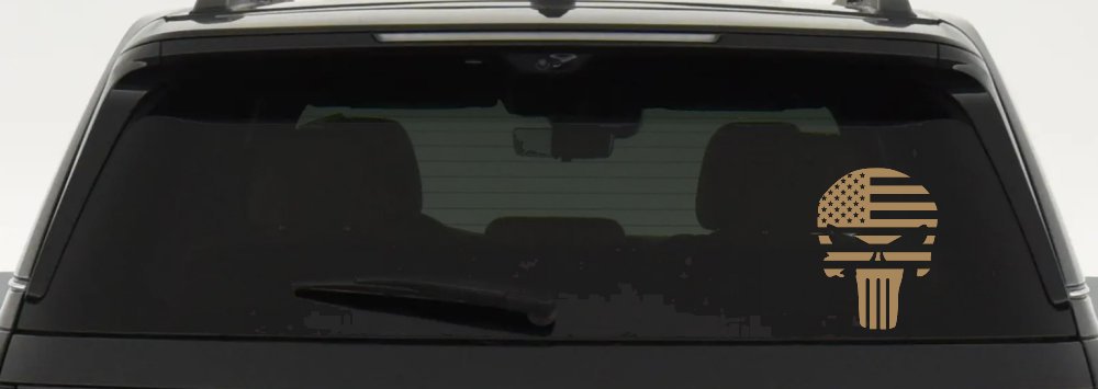 Punisher Skull With American US Flag Horizontal  Skulls Car or Truck Window Decal Sticker