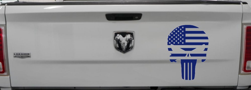 Punisher Skull With American US Flag Horizontal  Skulls Car or Truck Window Decal Sticker