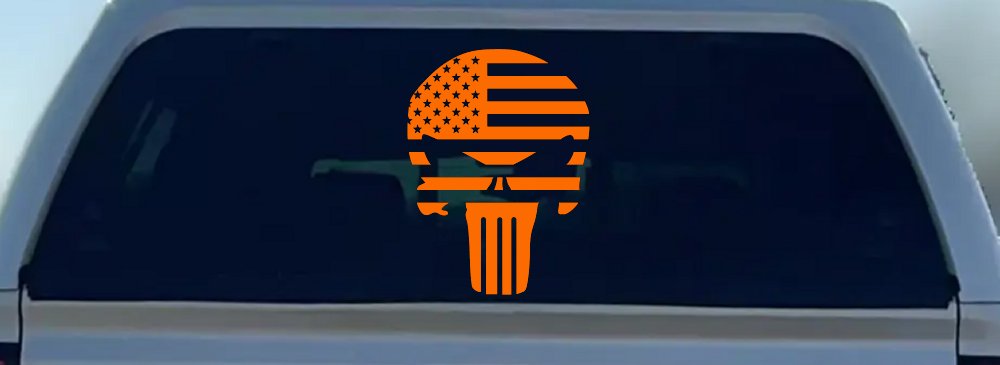 Punisher Skull With American US Flag Horizontal  Skulls Car or Truck Window Decal Sticker