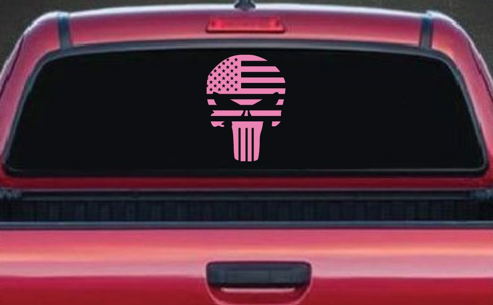 Punisher Skull With American US Flag Horizontal  Skulls Car or Truck Window Decal Sticker