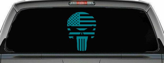 Punisher Skull With American US Flag Horizontal  Skulls Car or Truck Window Decal Sticker