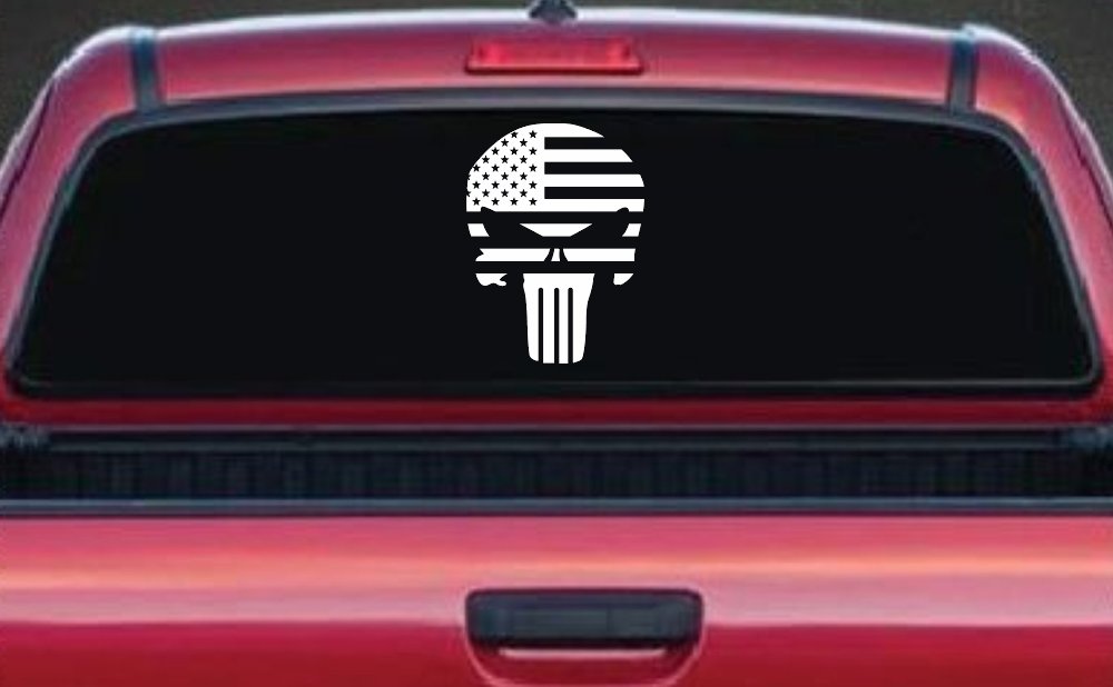 Punisher Skull With American US Flag Horizontal  Skulls Car or Truck Window Decal Sticker