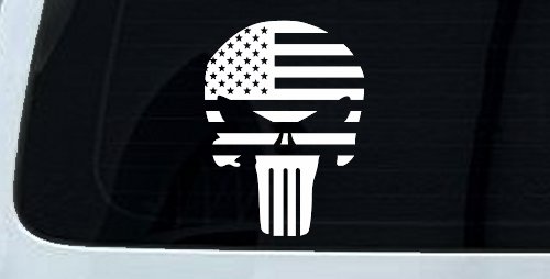 Punisher Skull With American US Flag Horizontal  Skulls Car or Truck Window Decal Sticker