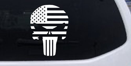 Punisher Skull With American US Flag Horizontal  Skulls Car or Truck Window Decal Sticker