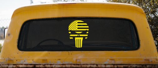Punisher Skull With American US Flag Horizontal  Skulls Car or Truck Window Decal Sticker