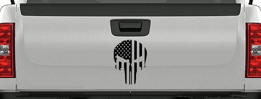 Punisher Skull With American US Flag Vertical Skulls Car or Truck Window Decal Sticker