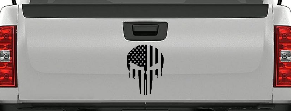 Punisher Skull With American US Flag Vertical Skulls Car or Truck Window Decal Sticker