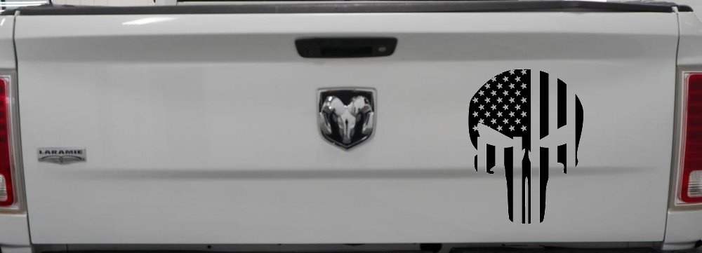 Punisher Skull With American US Flag Vertical Skulls Car or Truck Window Decal Sticker (Black)