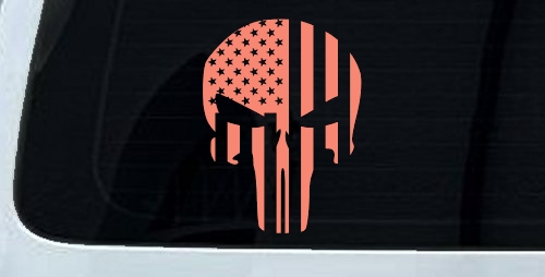 Punisher Skull With American US Flag Vertical Skulls Car or Truck Window Decal Sticker