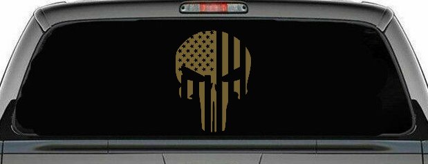 Punisher Skull With American US Flag Vertical Skulls Car or Truck Window Decal Sticker