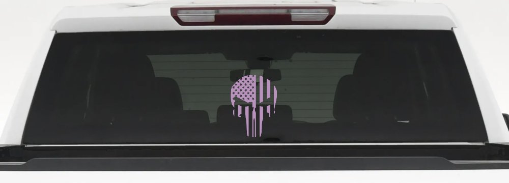 Punisher Skull With American US Flag Vertical Skulls Car or Truck Window Decal Sticker (Lilac)