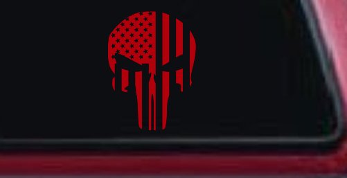 Punisher Skull With American US Flag Vertical Skulls Car or Truck Window Decal Sticker