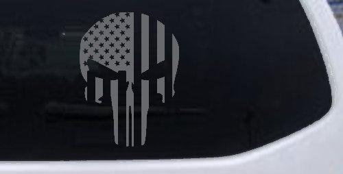 Punisher Skull With American US Flag Vertical Skulls Car or Truck Window Decal Sticker