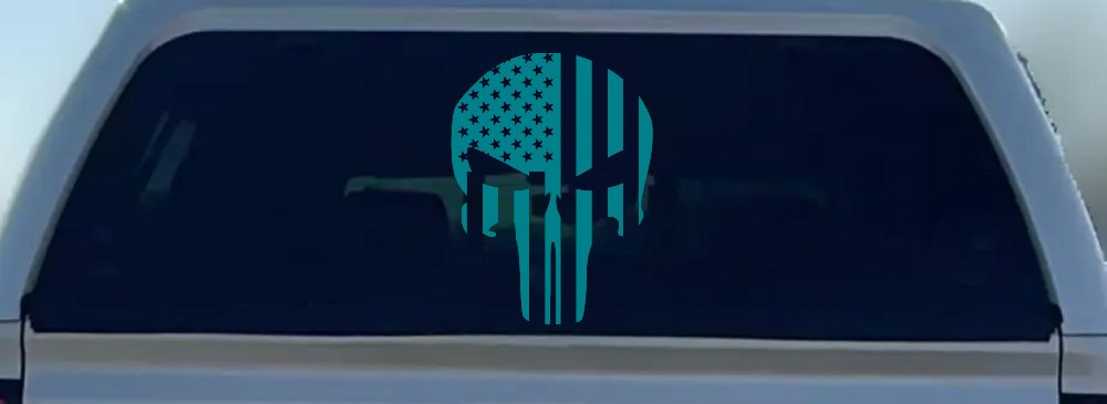 Punisher Skull With American US Flag Vertical Skulls Car or Truck Window Decal Sticker