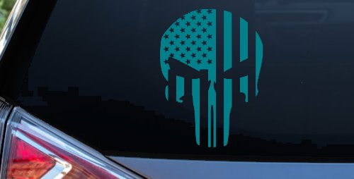 Punisher Skull With American US Flag Vertical Skulls Car or Truck Window Decal Sticker