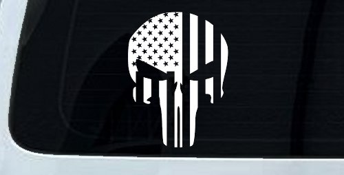 Punisher Skull With American US Flag Vertical Skulls Car or Truck Window Decal Sticker