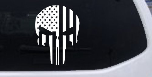 Punisher Skull With American US Flag Vertical Skulls Car or Truck Window Decal Sticker