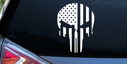 Punisher Skull With American US Flag Vertical Skulls Car or Truck Window Decal Sticker