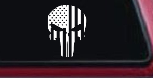 Punisher Skull With American US Flag Vertical Skulls Car or Truck Window Decal Sticker