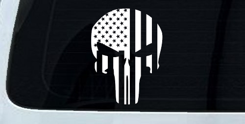 Punisher Skull With American US Flag Vertical Skulls Car or Truck Window Decal Sticker