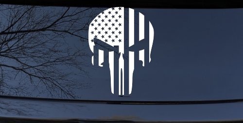 Punisher Skull With American US Flag Vertical Skulls Car or Truck Window Decal Sticker