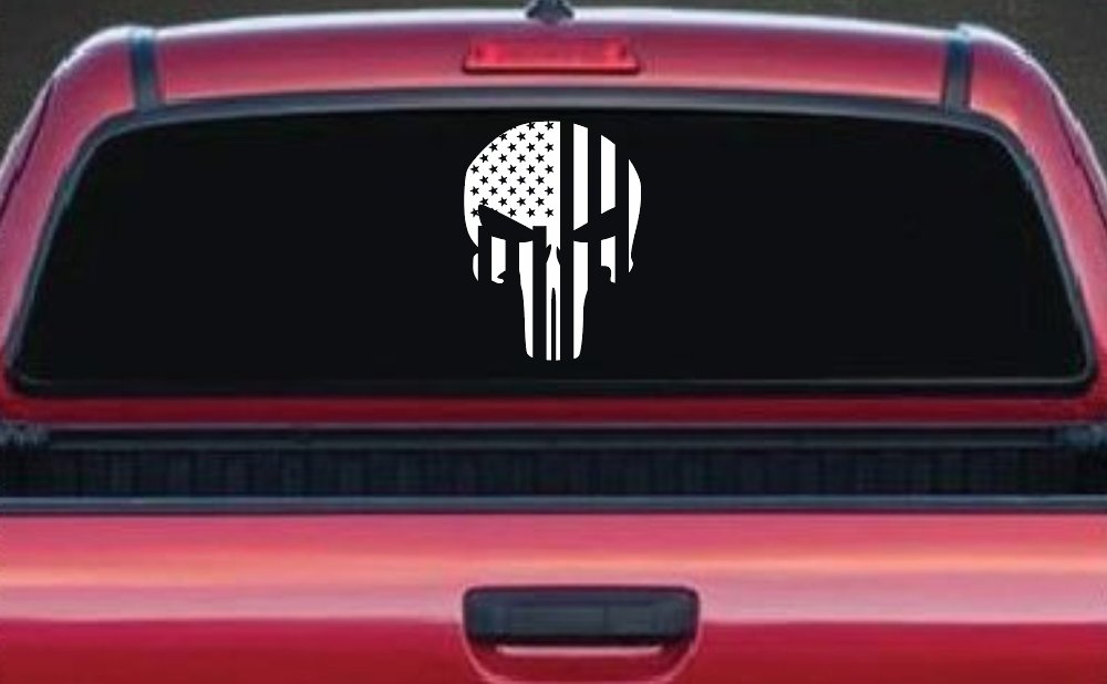 Punisher Skull With American US Flag Vertical Skulls Car or Truck Window Decal Sticker