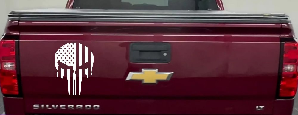Punisher Skull With American US Flag Vertical Skulls Car or Truck Window Decal Sticker