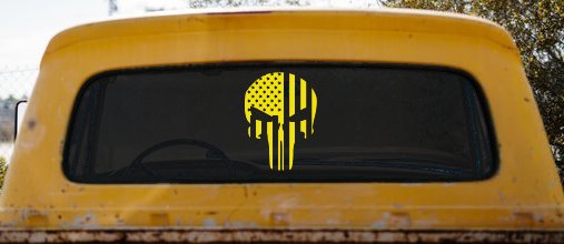 Punisher Skull With American US Flag Vertical Skulls Car or Truck Window Decal Sticker