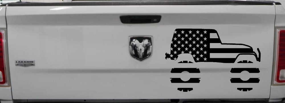 US American Flag Jeep Off Road Car or Truck Window Vinyl Decal Sticker (Black)