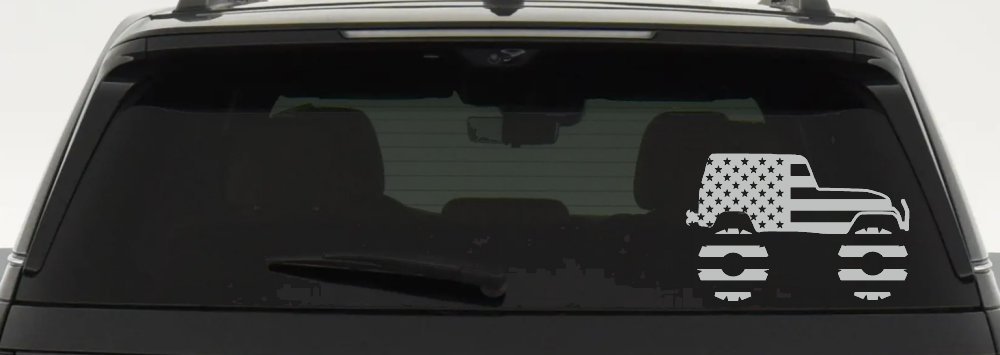 US American Flag Jeep Off Road Car or Truck Window Decal Sticker (Light Gray)