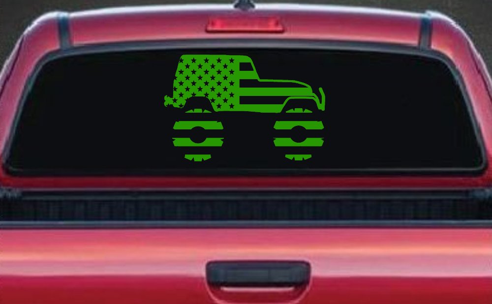 US American Flag Jeep Off Road Car or Truck Window Decal Sticker (Lime)