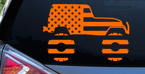 US American Flag Jeep Off Road Car or Truck Window Decal Sticker (Orange)