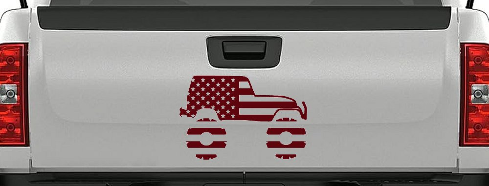 US American Flag Jeep Off Road Car or Truck Window Decal Sticker (Purple Red)
