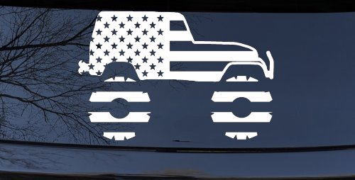 US American Flag Jeep Off Road Car or Truck Window Decal Sticker (White)