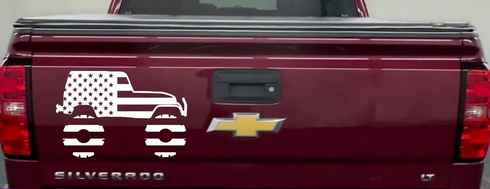 US American Flag Jeep Off Road Car or Truck Window Vinyl Decal Sticker (White)